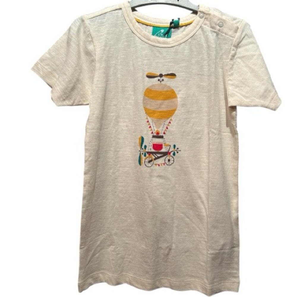 Little Green Radicals size 7-8 take to the skies cream shirt, nwt, new with tags